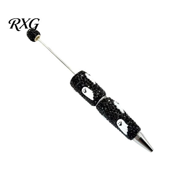 Sparkly Rhinestone Pen Beadable Pen, Glitter Plastic Beaded Halloween Pumpkin Ghost Skull Office Supplies Gel Ink for DIY Craft Making, School Set