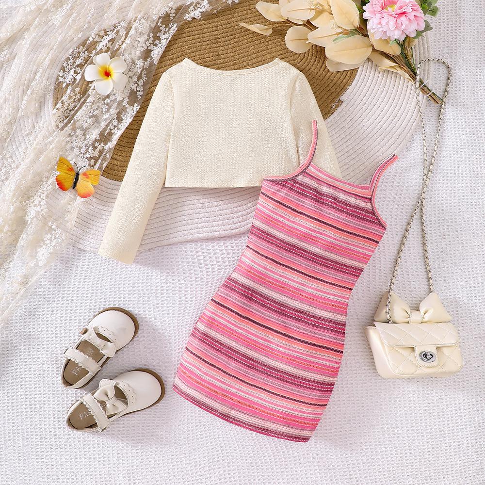 Детская одежда для девочек 2-7 лет, юбка, костюм, весна-лето, новинка, короткий отрезок, длинный рукав + топ, платье-халтер