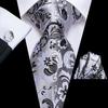 Hi-Tie Fashion Mens Wine-Red Paisley Necktie Hanky Cufflinks for Business Wedding