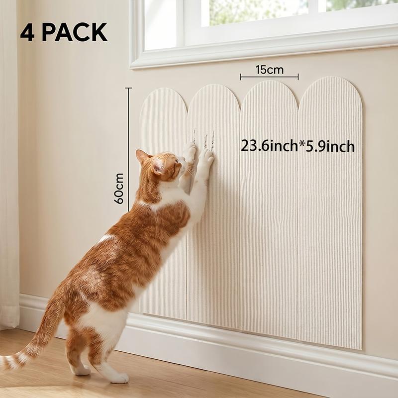 4Pcs 15x60cmSelf-Adhesive Cat Scratching Board, Thickened Ribbed Texture Cat Furniture Protector for Bedside, Cabinet & Sofa