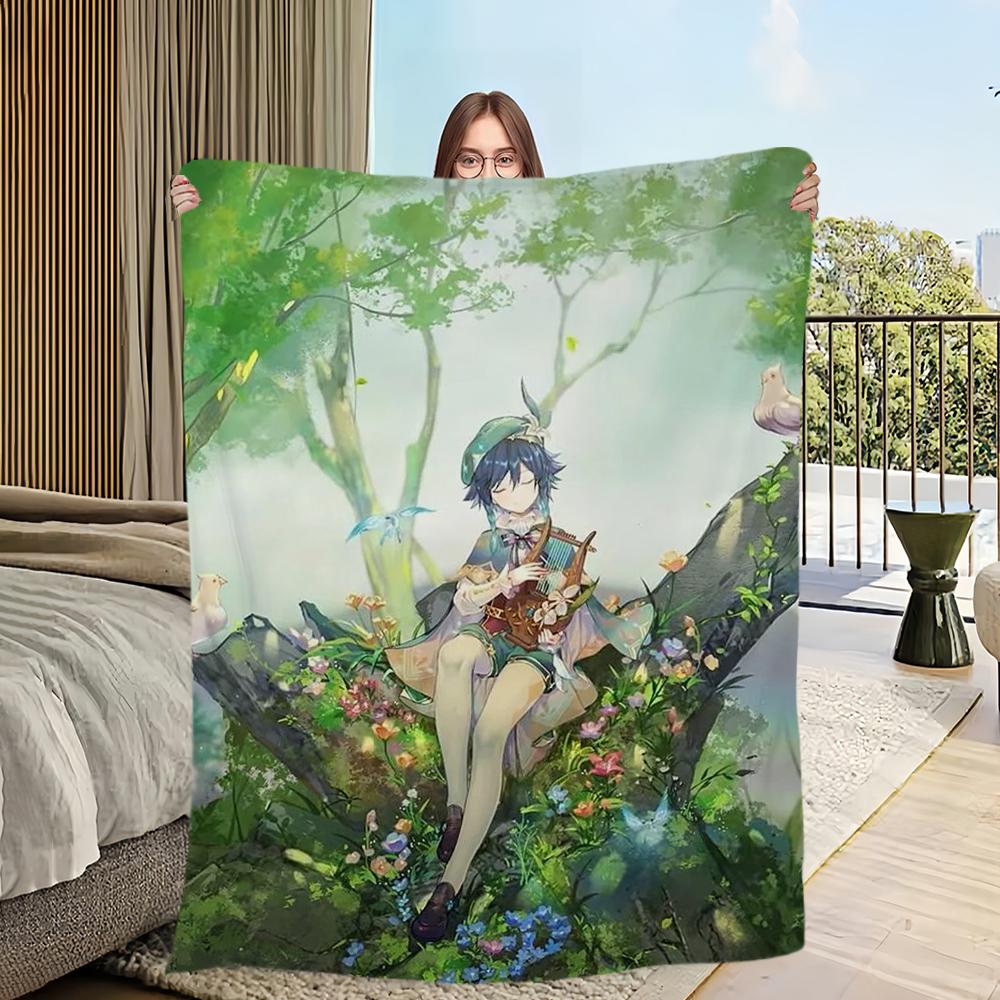 Genshin Impact venti Printed comfortable and soft sofa living room bedroom Plush blanket suitable for home travel and gifts