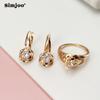 SIMJOO Rose Gold Zircon Flower Earrings Ring Set