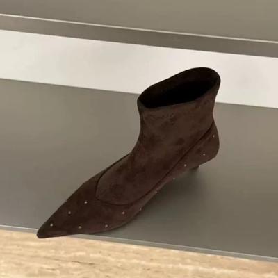 Женские ботильоны с острым носком на высоком каблуке, замшевые дизайнерские туфли, тренд 2025, новая мода, зимние сапоги для снега, женские сексуальные туфли-лодочки, ботильоны