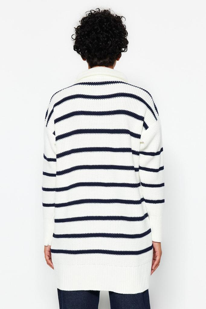 Женский модный стильный хиджаб-свитер, черный, в полоску, с воротником, на молнии, вязаный свитер