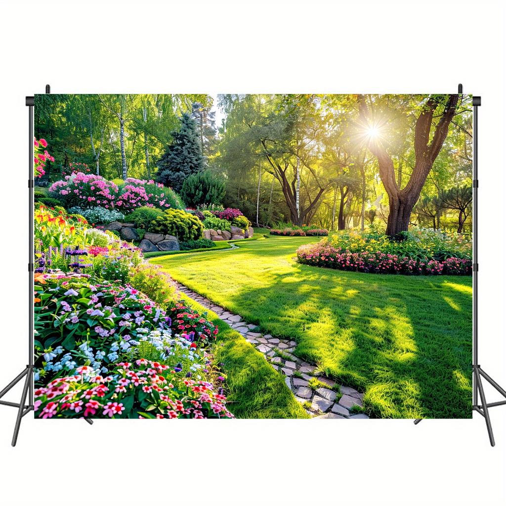 1pc Spring Garden Polyester Banner - Party decoration and photography background, beautiful natural scenery