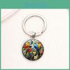 Акварельный узор с птицами, стеклянный брелок для ключей со сплавным кулоном для подарка и личного пользования