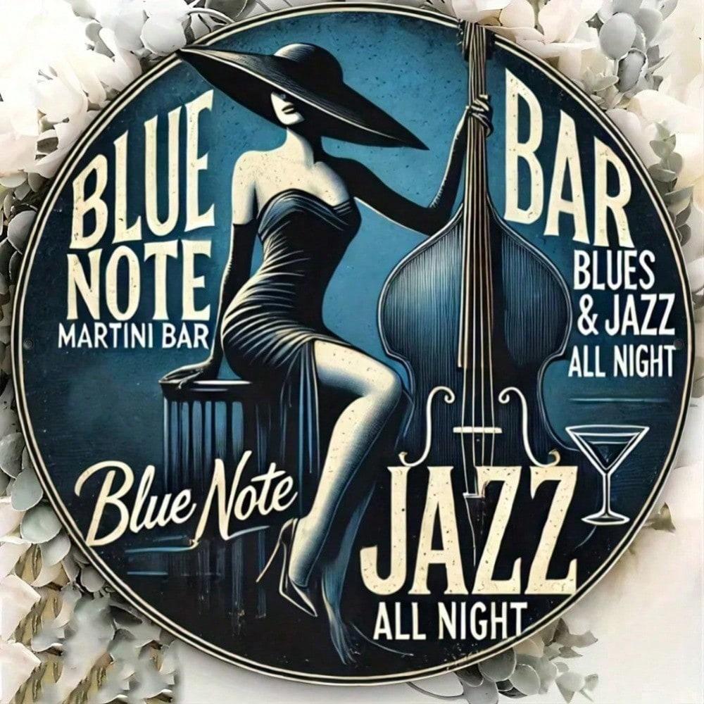 Винтажная алюминиевая настенная картина с изображением джаз-бара Blue Note, Ретро жестяная вывеска музыкального клуба, Легко повесить, Прочный декор для дома
