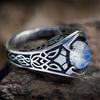 Vintage-Inspired Celtic Knot Silvery Ring with Iridescent Blue Stone - Durable 201 Stainless Steel, Perfect for Weddings, Engagements, and Special Occ