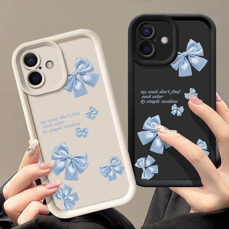 Синий чехол TPU с принтом банта для iPhone 16 Pro Max 15 Pro 14 13 12 11 XR XS 8 7, защитный матовый противоударный чехол для телефона
