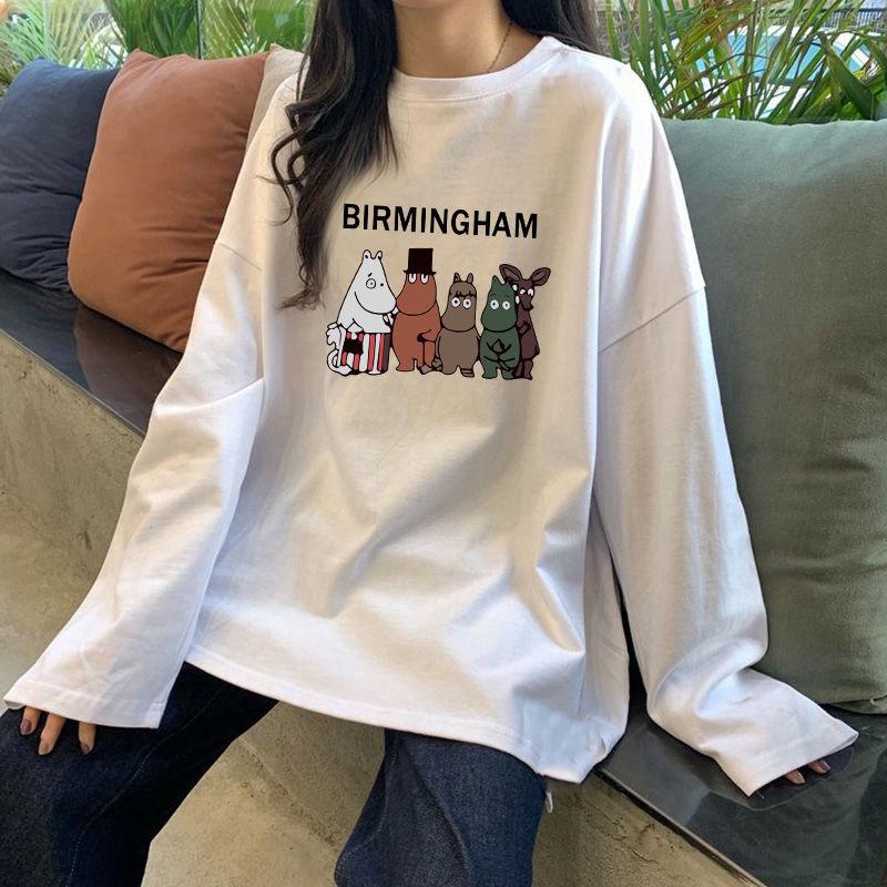 2025 Женский модный топ с длинным рукавом из 100% чистого хлопка свободного кроя - Весна/Осень