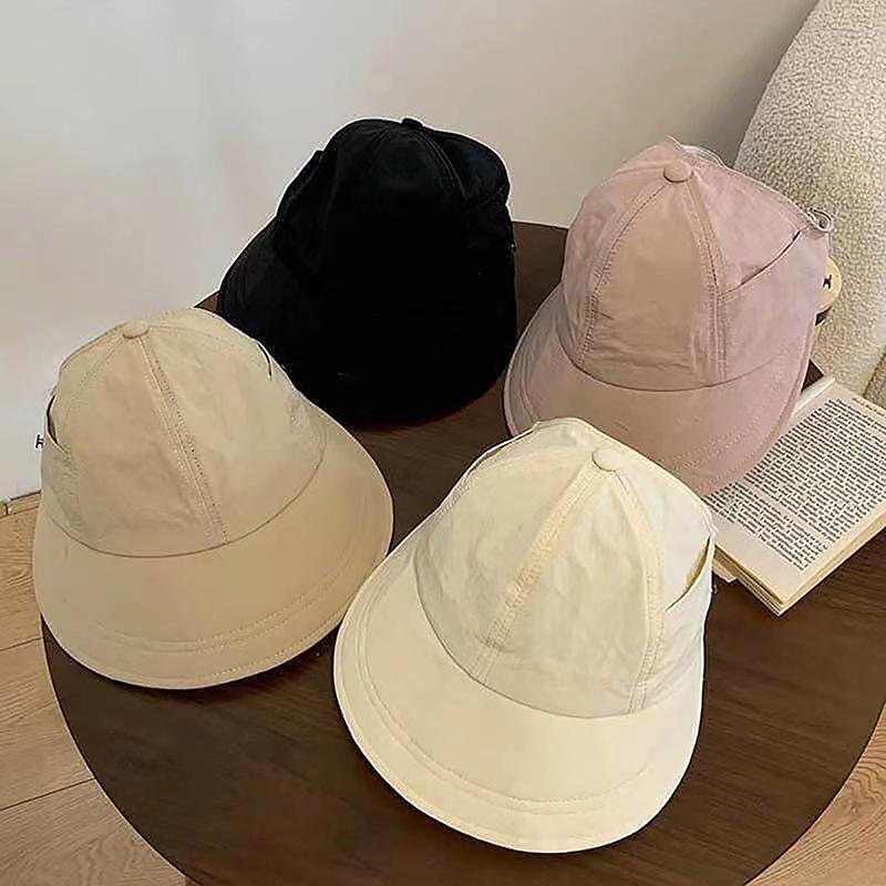 Foldable Wide Brim Ponytail Sun Hat Drawstring Adjustable Cap For Women Beach Hat Summer Quick-Dry Visor Fisherman Cap