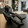 Workwear Style Desk Art Western Cowboy Decor, 3D Printed Edge-Hanging Figurine with Dangling Legs, Retro Desktop Matte Black Vintage Statue