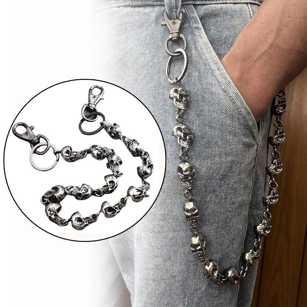 Fashion Jeans Pants HipHop Adjustable Strap Heavy Duty Waist Chain Punk Skull Belt Link Coil