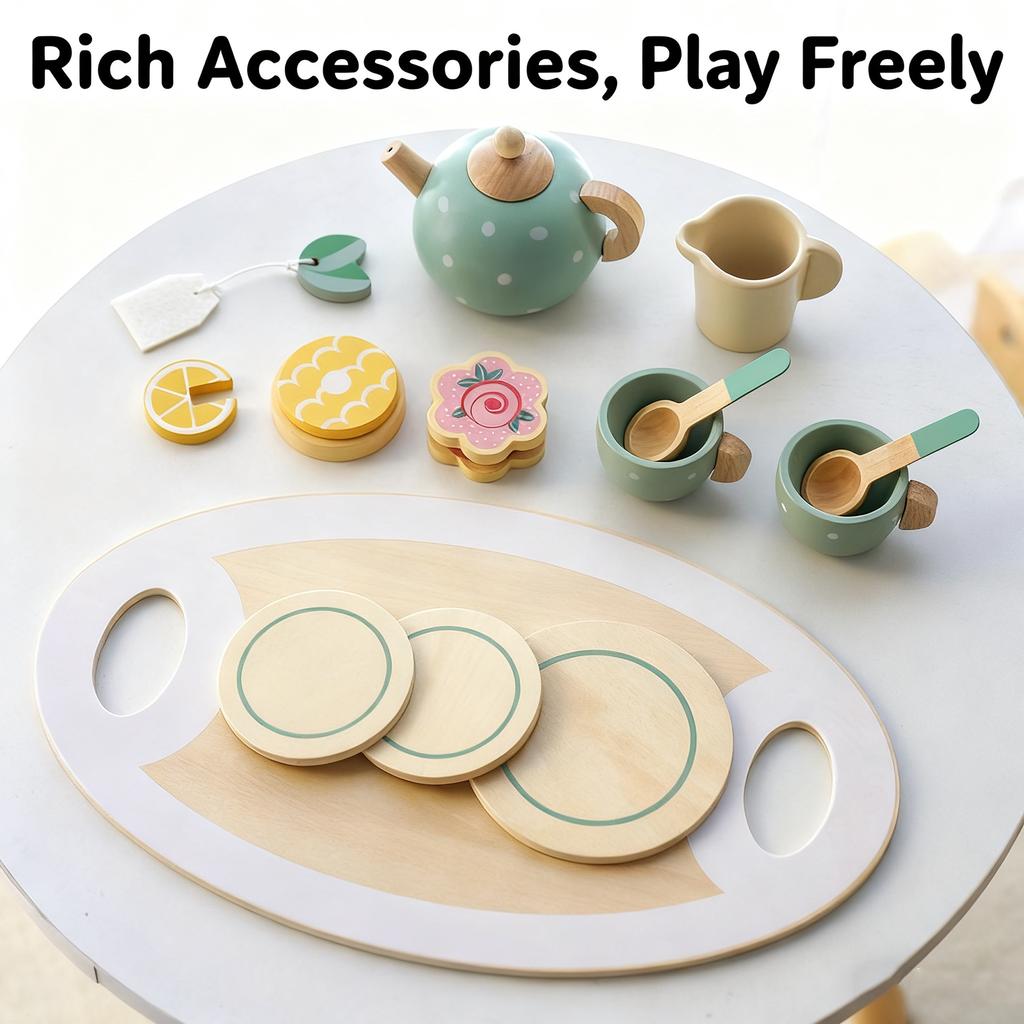 Children's Play House Early Education Simulation Dessert Cake Selling Teapot Cup Tea Set Wooden Toy