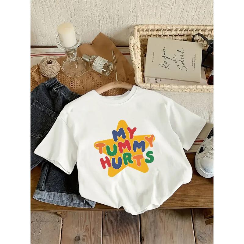European sizes Loose And Casual Round-Neck Short-Sleeve T-Shirt for Girls, Cartoon Letter Pattern Print, Easy And Stylish Comfortable And Stretchy