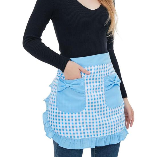 Кухонный фартук Yousheng с двойными карманами, отделанный оборками полуфартук с регулируемыми завязками, фартук для кондитерской промышленности в западном стиле