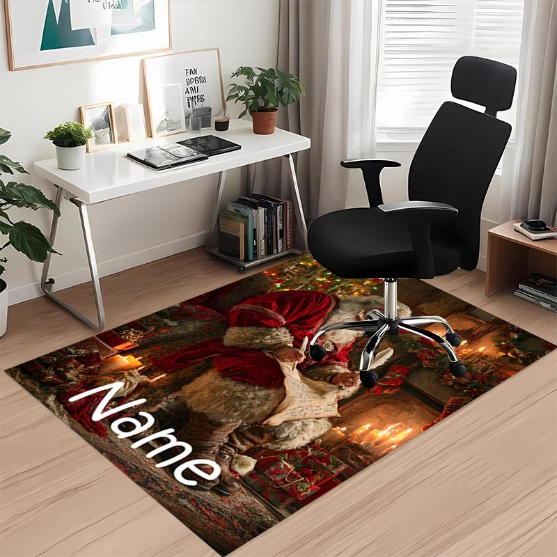 Custom Name Christmas Santa Claus Printed Carpet, for Office Chair Living Room Bedroom Kitchen Room Decor Gifts.