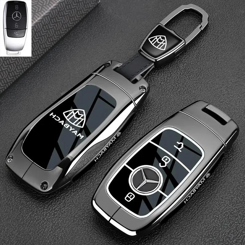 PZQ2 Alloy Style Car Key Case Cover Shell For Mercedes Benz A C E S G Class GLC CLE CLA GLB GLS W177 W205 W213 W222 X167 AMG Keychain