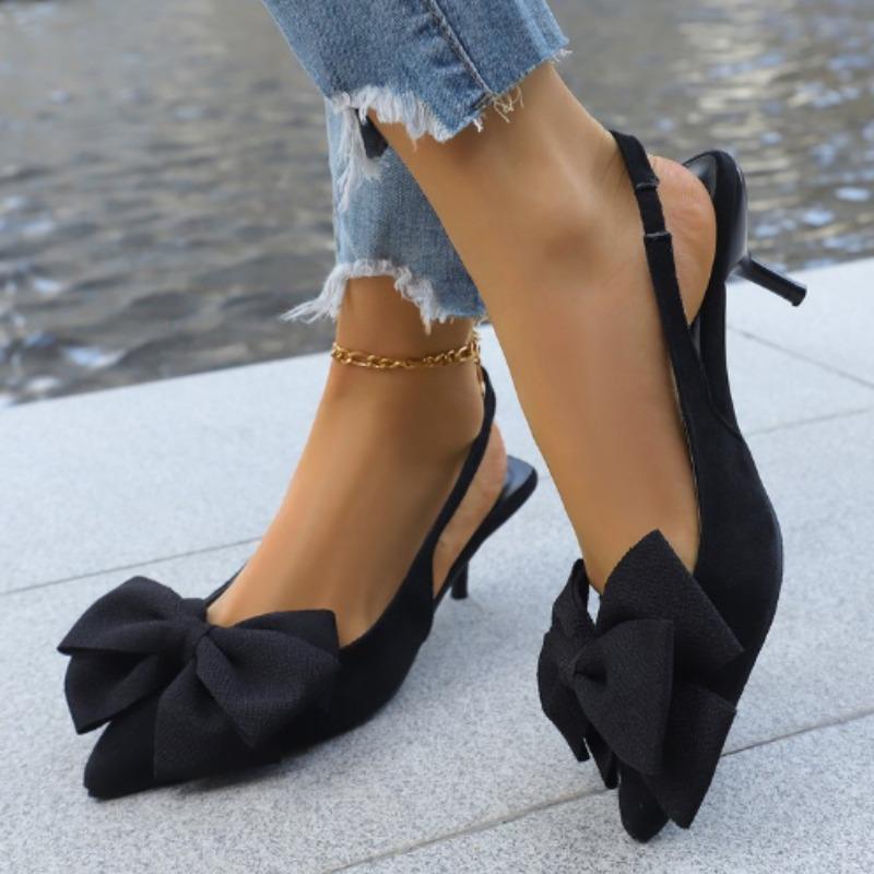 Fashion High Heel Sandals Summer 2025 New Pointed Toe Stiletto Black Sexy Bow Ladies Sandals Big Size Pointed End Slippers Shoe Woman