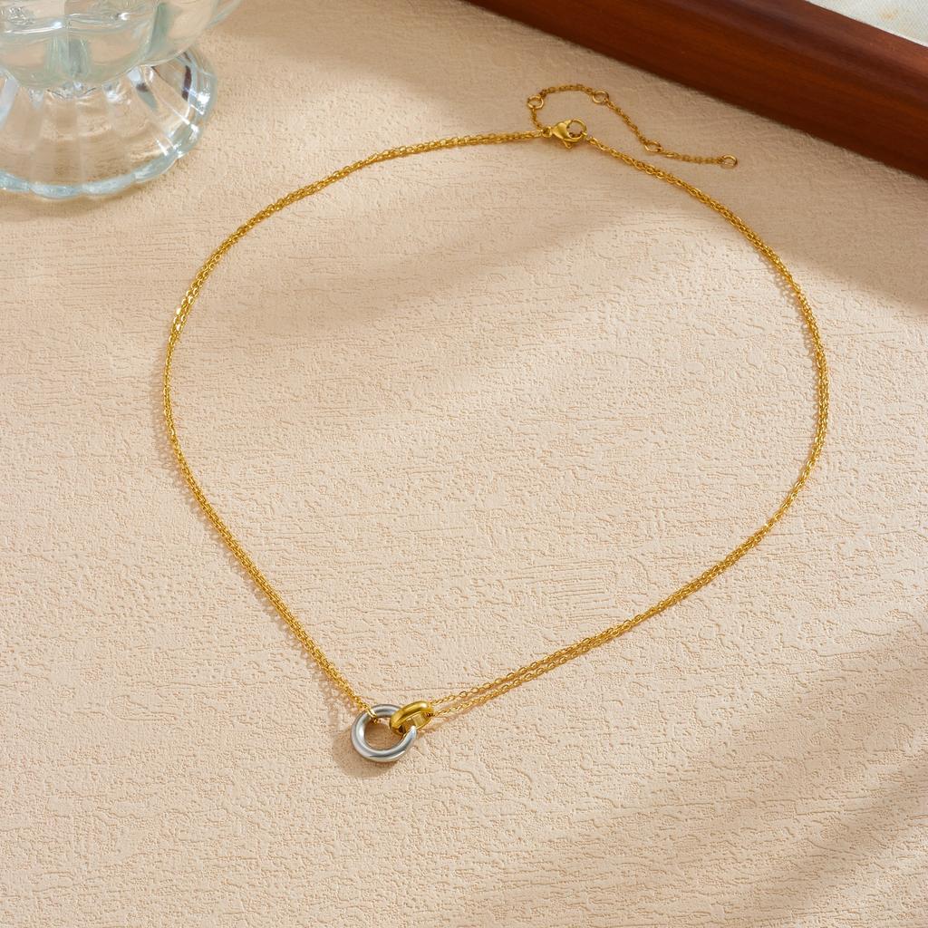 316L Stainless Steel Interlocking Circle Pendant Necklaces For Women Lady Minimalist Fashion New Trendy Jewelry Party Gift