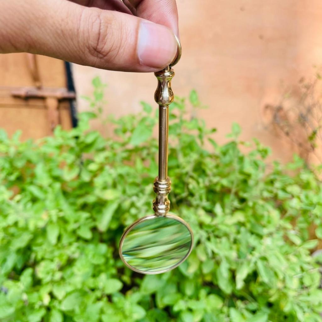 Antique Vintage Brass Magnifying Glass Key Chain Pair Collectible Key Ring with a Practical Twist.