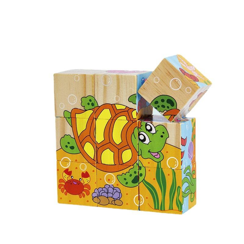 Бесплатная доставка, детские деревянные головоломки с мультяшными животными, 6-сторонние головоломки мудрости, игрушки для раннего образования, игра для родителей и детей