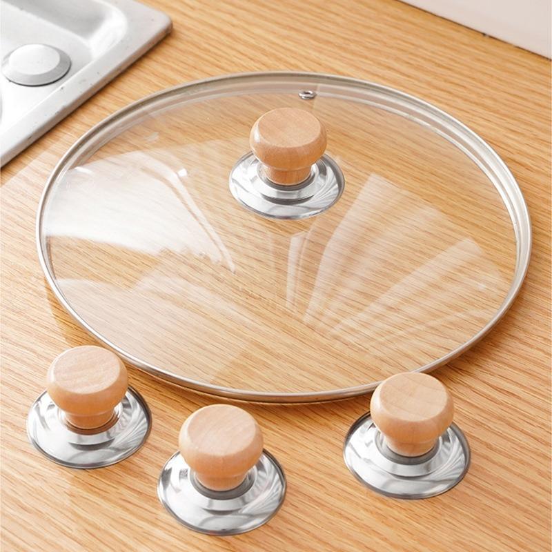 Деревянная крышка для кастрюли, кухонная ручка из массива дерева против ожогов, ручка крышки кастрюли, бытовая ручка для кастрюли с одним отверстием, ручка-бусина сверху