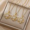 Cute Plant Female White Zircon Stone Flower Pearl Fidget Pendant Necklace Gold Color Wedding Jewelry For Women