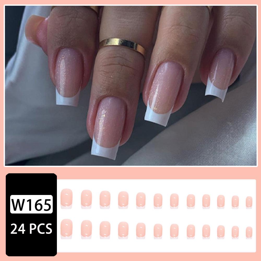 24-Piece Minimalist White Aurora French Manicure Medium-Long Square False Nails Set