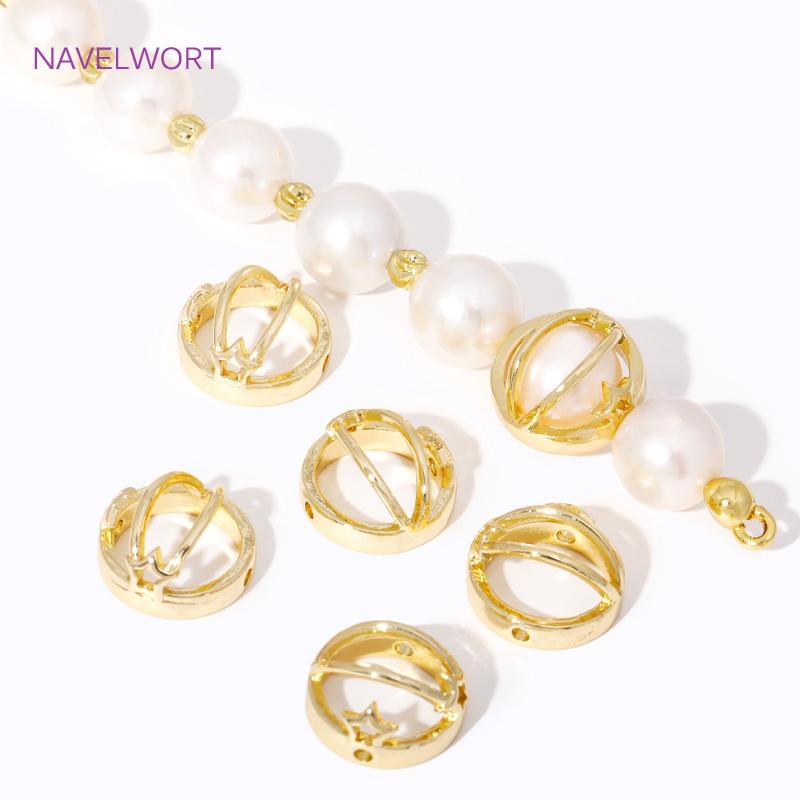 Multi Types 14K/18K Gold Plated Brass Round Bead Frame Connectors Spacers Bead,For Jewelry Making DIY Bracelet Making Supplies