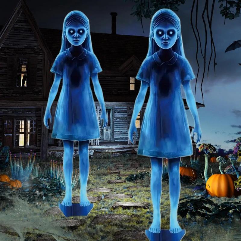 2 шт. Хэллоуин Страшная Девочка-Призрак Садовый Колышек Близнецы Женский Призрак Вставка во Двор Наружный Декор Газон Патио Металл с Привидениями