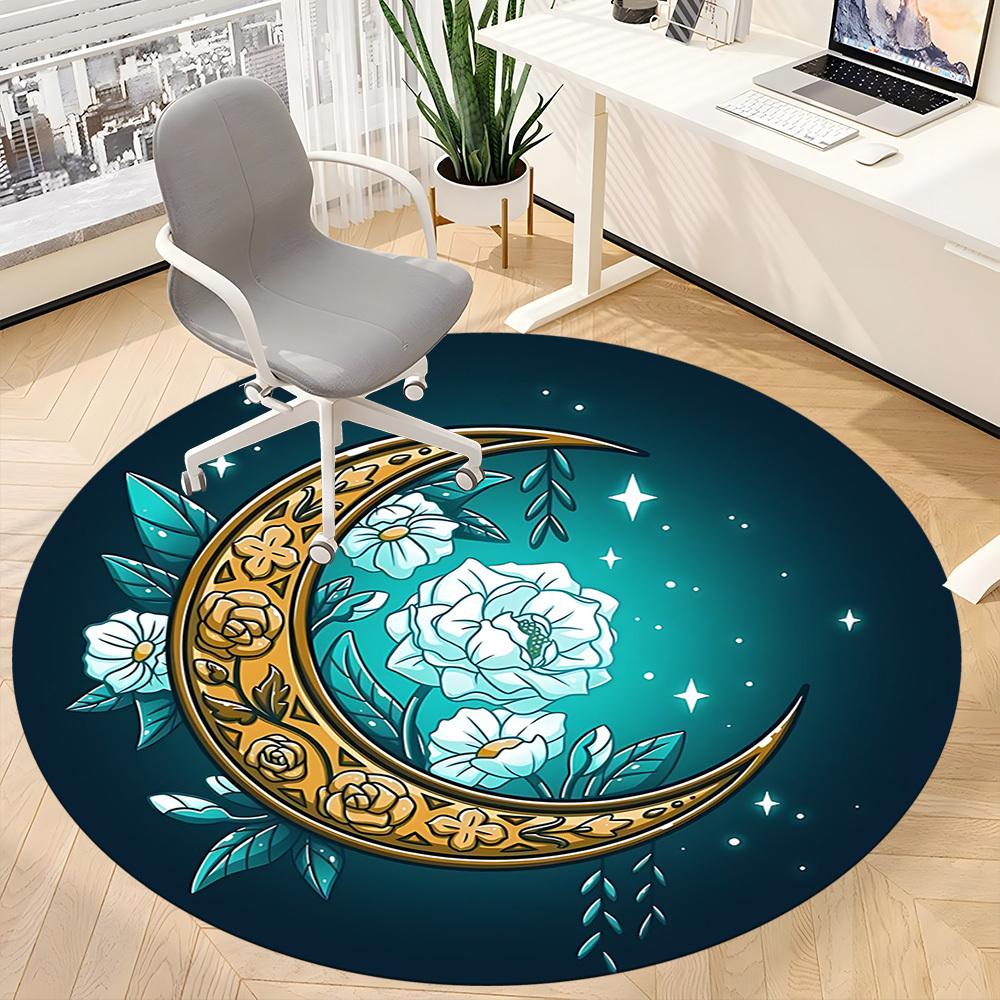 1pc Moon Flowers Office Round Area Rug, Mat Suitable ForOffice, Under Office Chairs Bedroom Living Room Home Decor, Room Deco