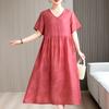 Элегантные платья для женщин, повседневные летние длинные платья больших размеров с короткими рукавами, женская винтажная женская одежда среднего возраста