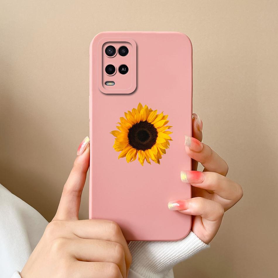 Чехол для Oppo A54 A54S Конфетный Цветочный Рисунок Мягкий Обновленный Жидкий Силикон Полная Защита Задняя Крышка Funda