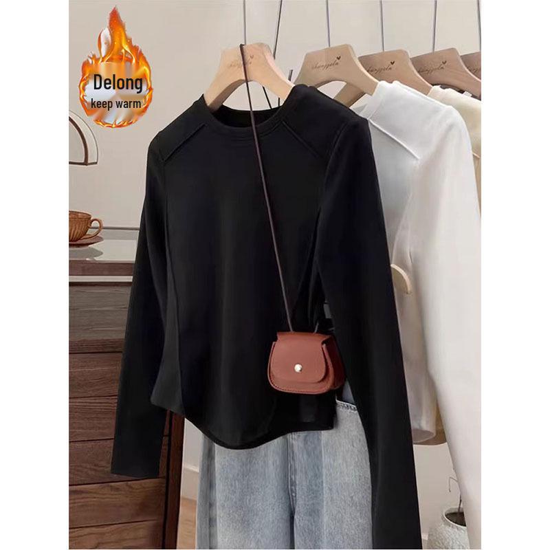 Женский базовый топ с длинным рукавом, однотонный, с узором «рыбья кость», Осень/Зима 2026 - Универсальный, подчеркивающий темперамент, утолщенный дизайн.
