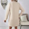Платье весна-осень с фактурными длинными рукавами и круглым вырезом, однотонное свободное прямое мини-платье, короткое платье-пуловер для поездок на работу, свиданий, путешествий