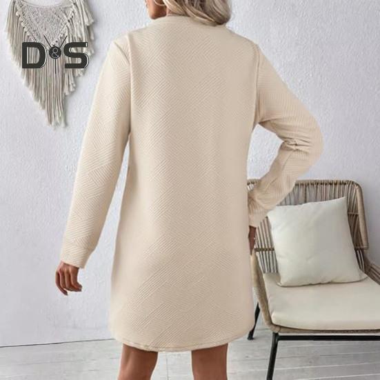 Платье весна-осень с фактурными длинными рукавами и круглым вырезом, однотонное свободное прямое мини-платье, короткое платье-пуловер для поездок на работу, свиданий, путешествий