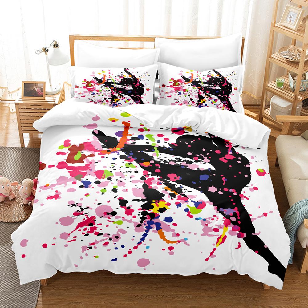 Cartoon Ballet Duvet Cover Set Princess Style Dancing Girl 3D Print King Queen for Girls Women Teen Dancer Polyester Bedding Set