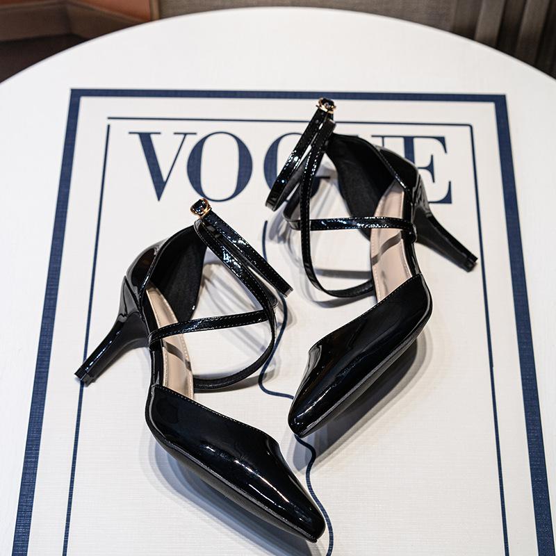 Французские Девушки Фиолетовые Высокие Каблуки Мода Острый Носок Перекрестный Ремешок Тонкий Каблук Полые Туфли-Сандалии на Высоком Каблуке Женские Банкетные Свадебные Туфли