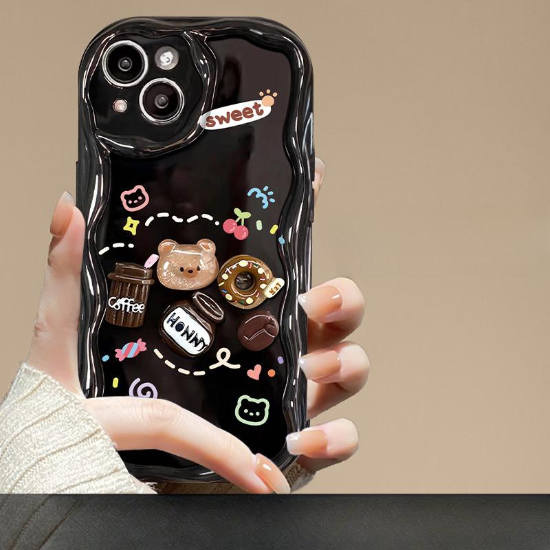 Кофейный медведь кукла Подходит для Apple 14promax Чехол для мобильного телефона IPhone13 Милый XS/XR Силиконовый мягкий чехол