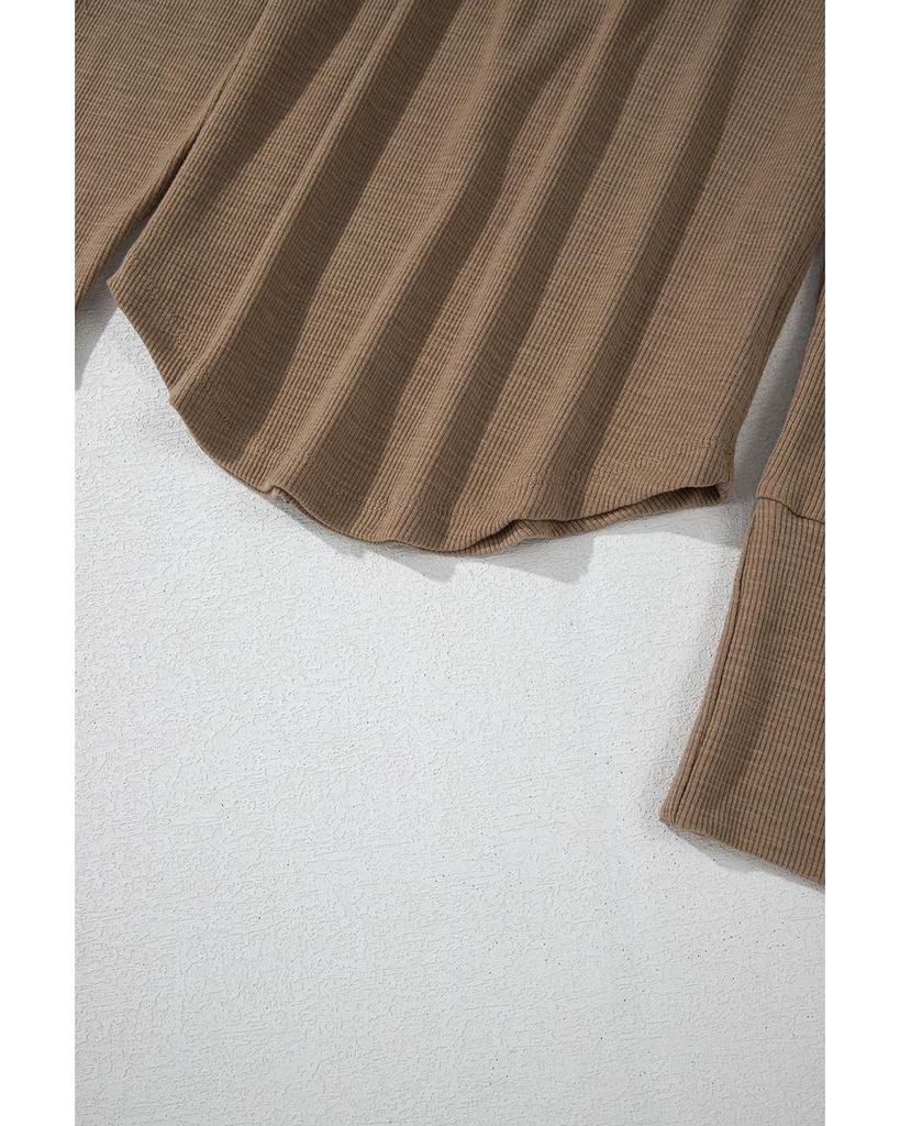 Azura Exchange Каштановый топ с длинными рукавами в рубчик с вышивкой в английском стиле