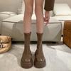 Зимние сапоги модные эластичные женские осенние ретро модные удобные сто подходящих узких коротких сапог на толстом каблуке тонкие сапоги
