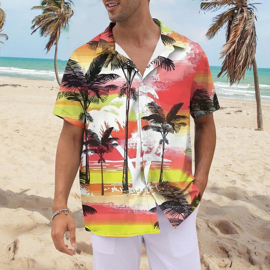 Shirt For Men, Men's Vintage Button Down Bowling Shirts Short Sleeve Summer Beach Shirt