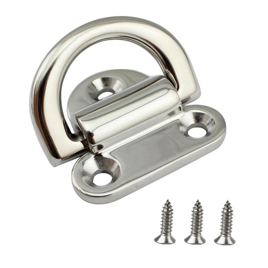 2 Pieces Folding Pad Eye D Ring Steel Tie Down Smooth Easy to Install with Screws Sturdy Deck Lashing Ring for Trailer Truck