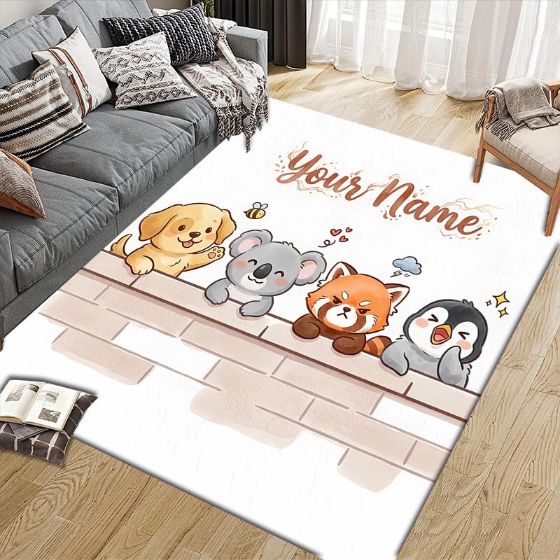 Custom Name Custom Animal Flannel Pattern Square Carpet,Area Rug,Carpet Rug for Living Room Bedroom Sofa Playroom Decor,Non-slip Floor Mat