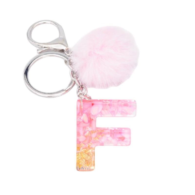 Stylish Keychain With Fluffy Ball And Gold Foil Letters Car Bag Pendant