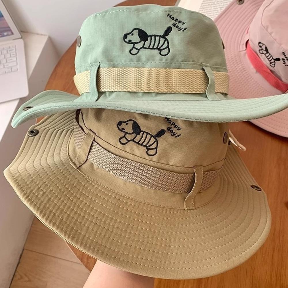 Y2K Ковбойская шляпа с козырьком, Солнцезащитная шляпа рыбака, Модная шляпа-ведро с щенком, Путешествия