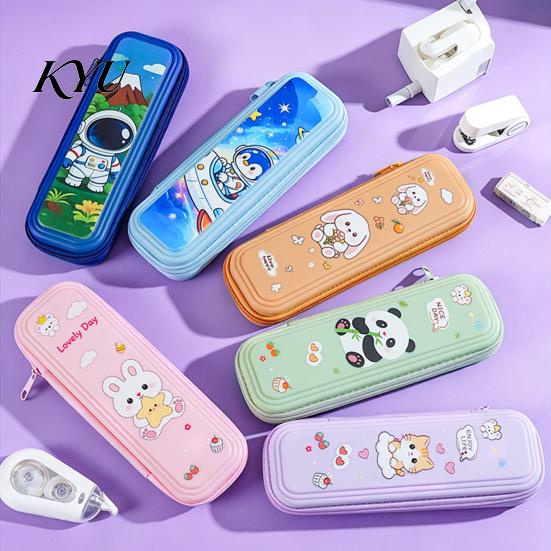 Back to School Gift for Girls Kids Pencil Case with Multi Compartment, Astronaut/Rabbit/Panda/Cat Cartoon Compact Schoolbag Accessory Pouch