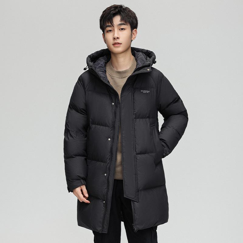 White Duck Down Jacket Men's Winter Medium and Long Loose Hooded Jacket Couple Fashion Versatile Top