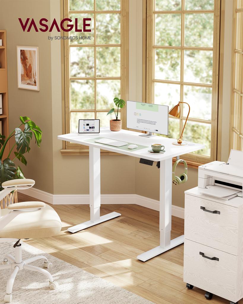 VASAGLE LSD310WZ03 Height Adjustable Desk Standing Desk Computer Desk Memory 4 Height Adjustable Office Desk 100 x 60 cm Cloud White